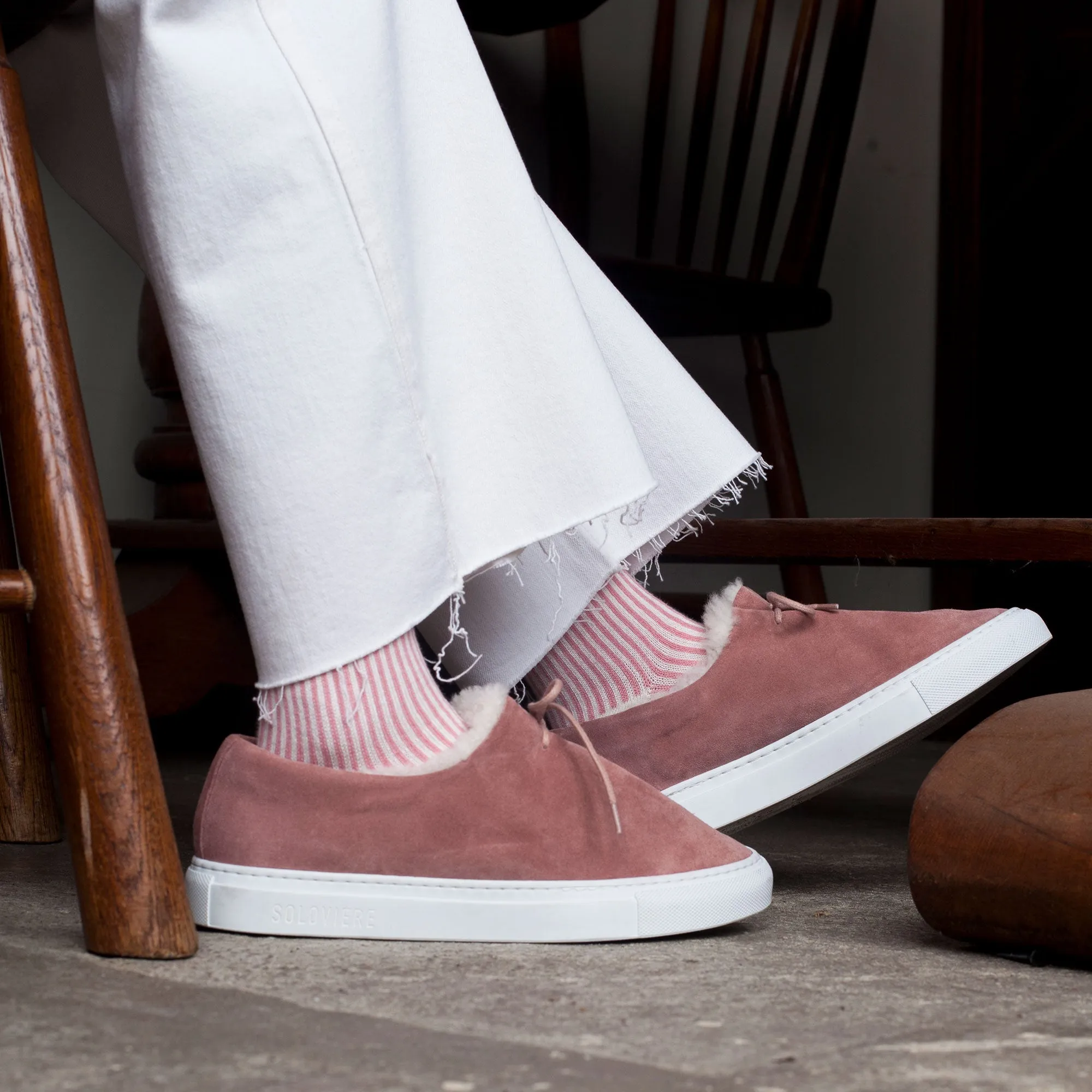 Women's Swoony Lines Socks - Pink & Ivory