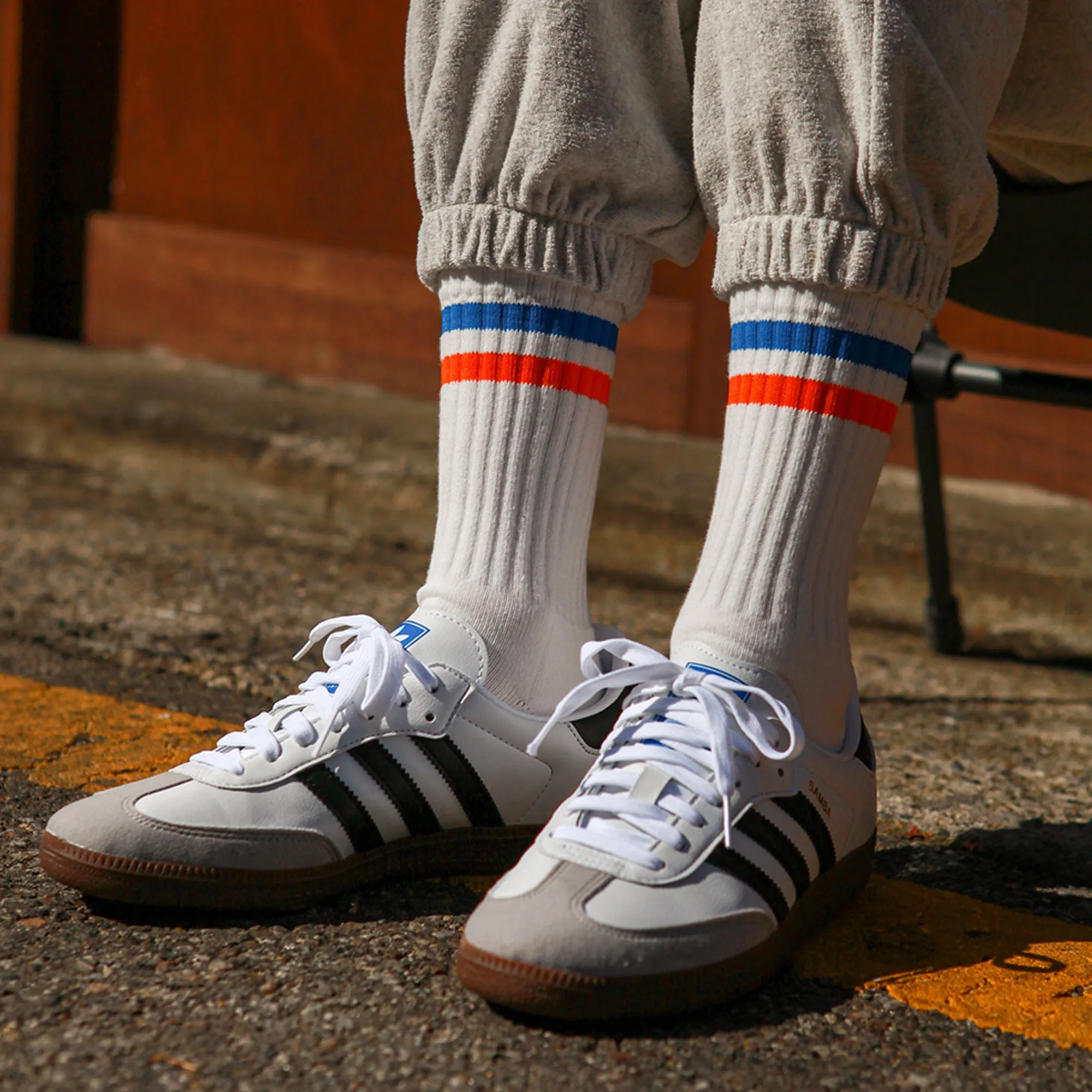 Women's Vintage Stripe Socks - Blue, Orange, & White