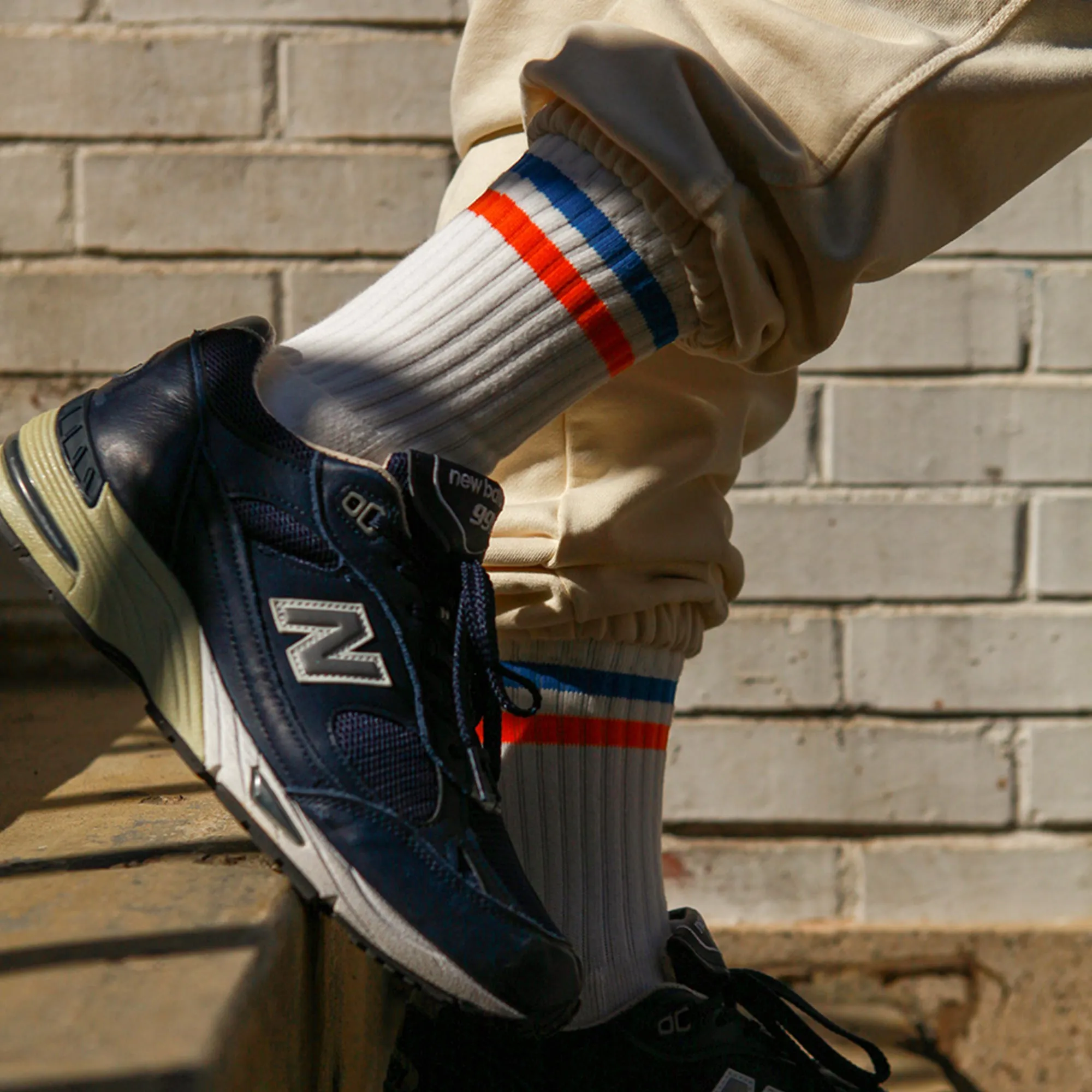 Women's Vintage Stripe Socks - Blue, Orange, & White