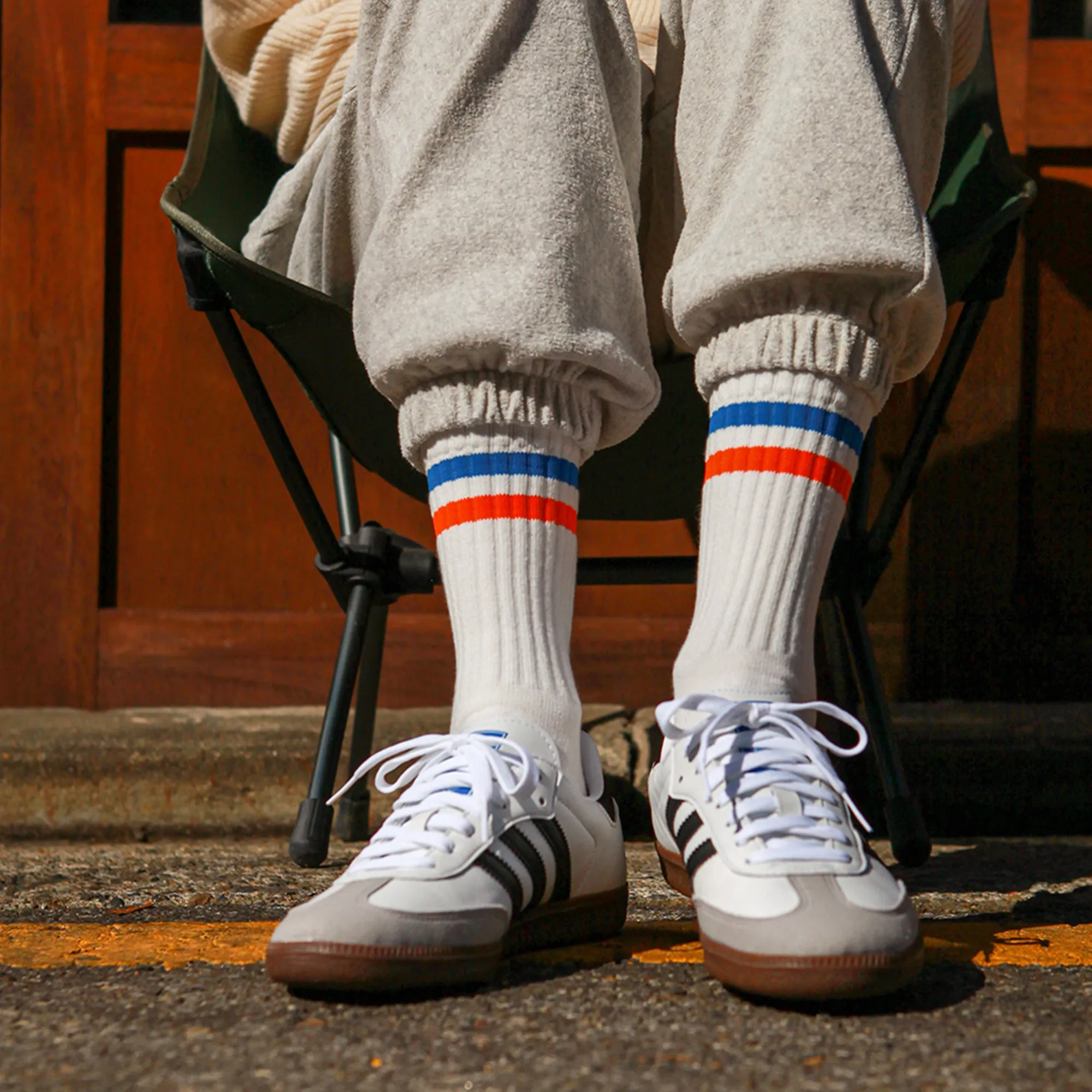 Women's Vintage Stripe Socks - Blue, Orange, & White