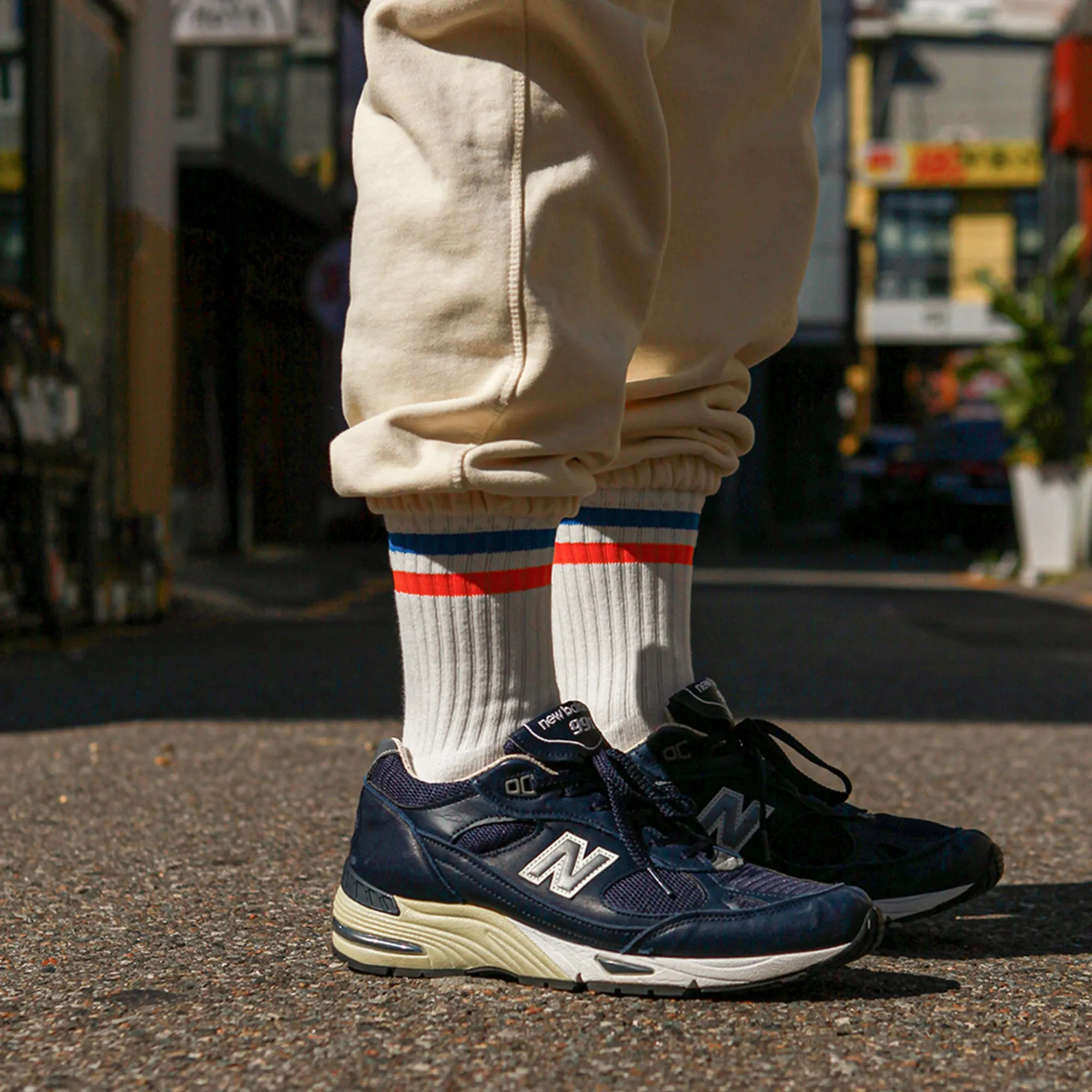 Women's Vintage Stripe Socks - Blue, Orange, & White