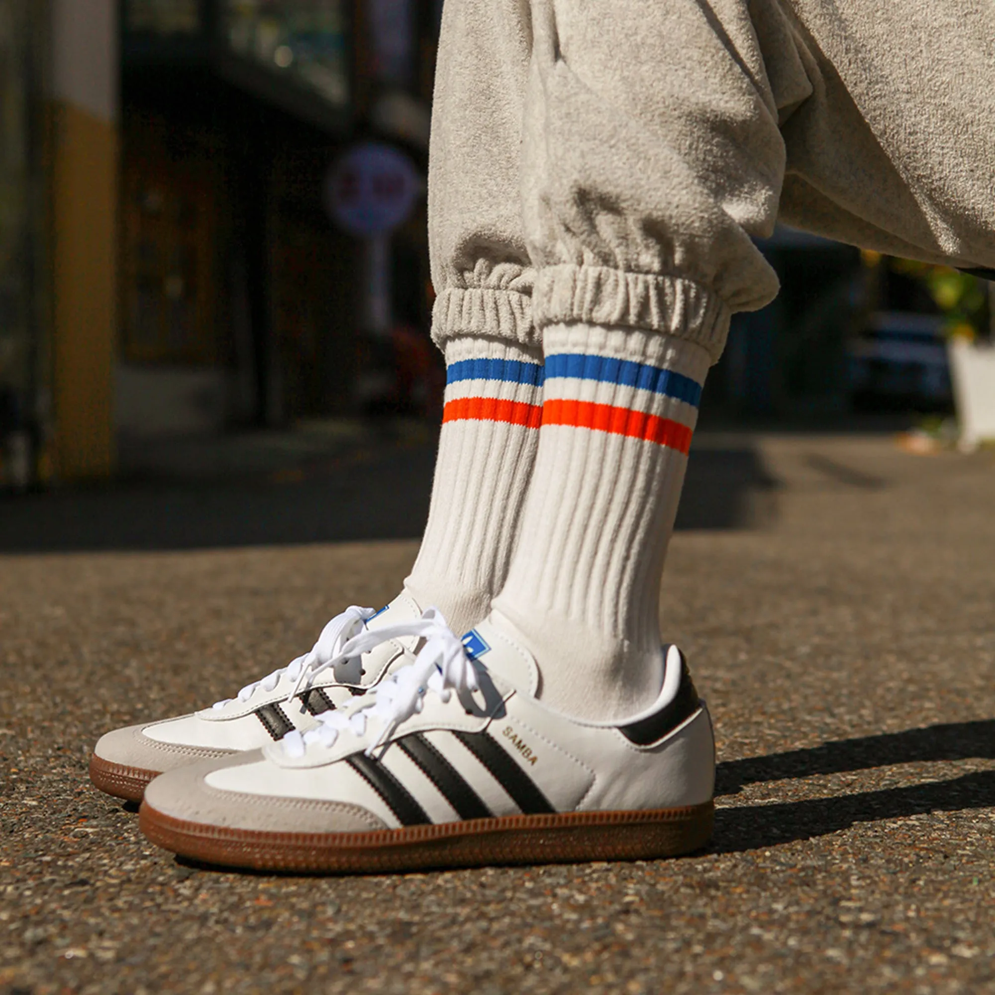 Women's Vintage Stripe Socks - Blue, Orange, & White