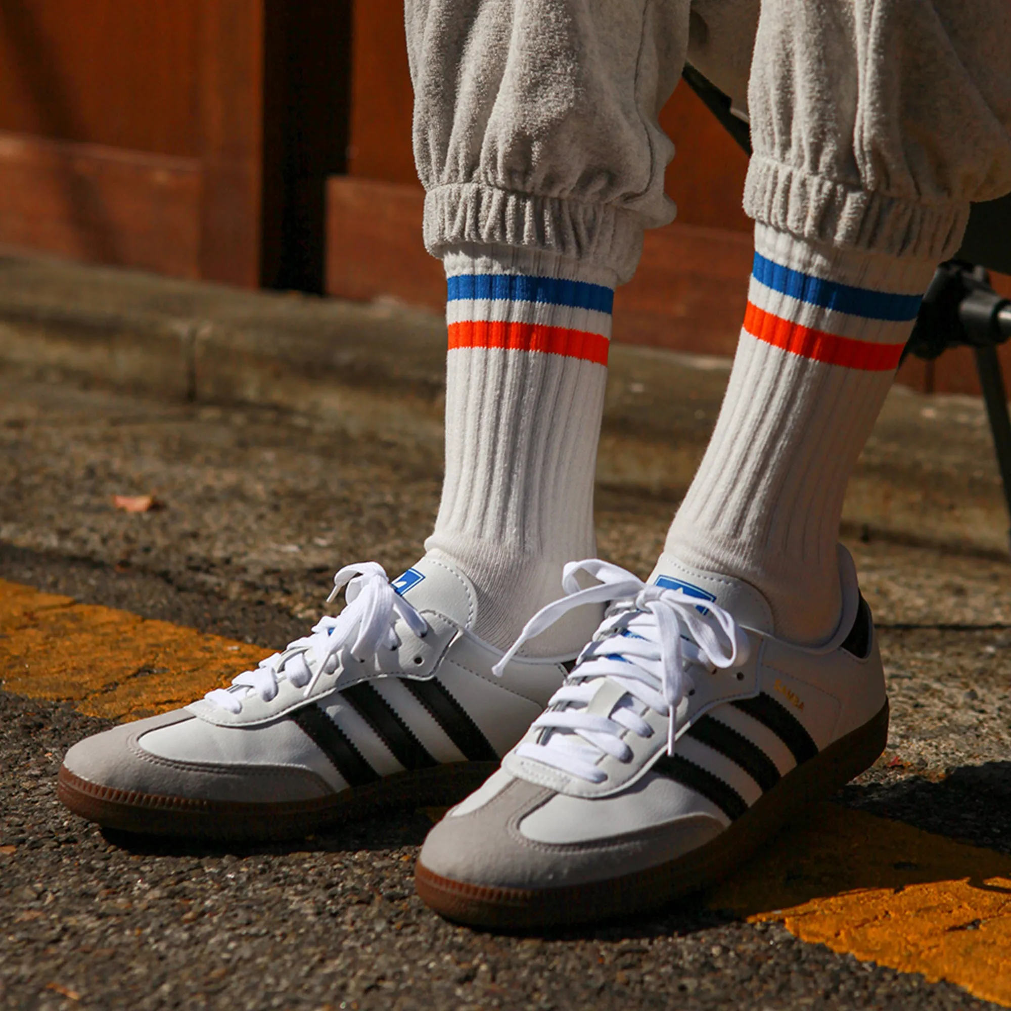 Women's Vintage Stripe Socks - Blue, Orange, & White