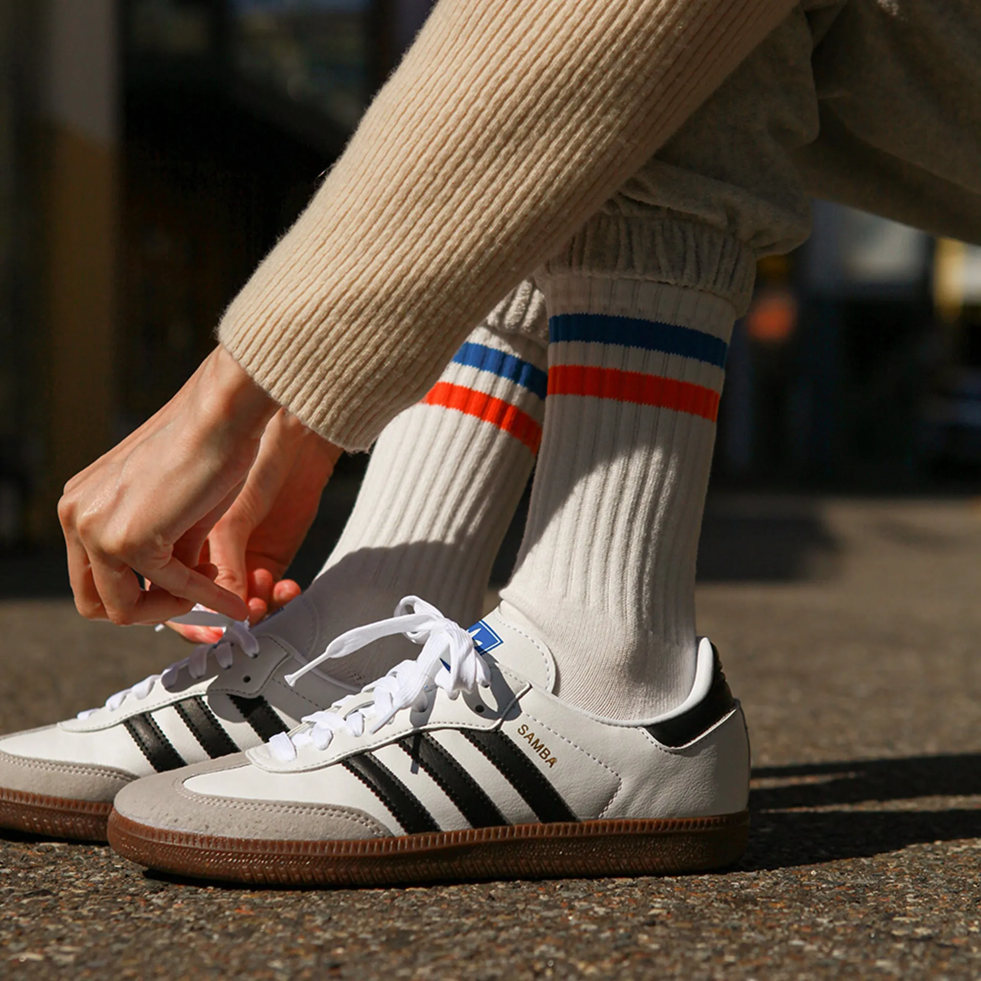Women's Vintage Stripe Socks - Blue, Orange, & White